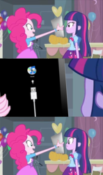 Size: 413x700 | Tagged: safe, edit, edited screencap, screencap, pinkie pie, twilight sparkle, equestria girls, g4, my little pony equestria girls, apple (company), comic, duo, ipad, itunes, pinkie's clipboard, screencap comic