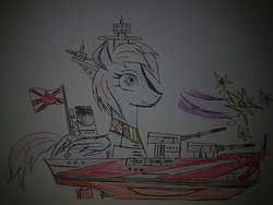 Size: 1280x960 | Tagged: safe, artist:lawrencexviii, female, flag, ponybattleship, solo, stars