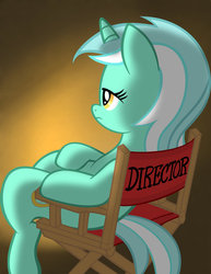 Size: 900x1165 | Tagged: safe, artist:tygerbug, lyra heartstrings, g4, bored, chair, director, director's chair, female, frown, sitting, solo, unamused