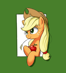 Size: 985x1087 | Tagged: safe, artist:junkiekb, applejack, g4, apple, female, obligatory apple, solo