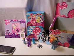 Size: 2832x2128 | Tagged: safe, rainbow dash, twilight sparkle, g4, brushable, button, collection, female, irl, photo, sticker, toy