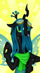 Size: 2000x3600 | Tagged: safe, artist:salahir, queen chrysalis, changeling, changeling queen, g4, bandana, female, goggles, solo, tongue out
