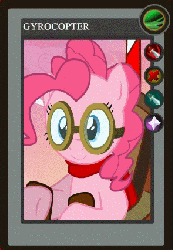 Size: 295x426 | Tagged: safe, artist:yudhaikeledai, part of a set, pinkie pie, g4, animated, dota 2, female, gyrocopter, part of a series, ponified dota 2 cards, solo