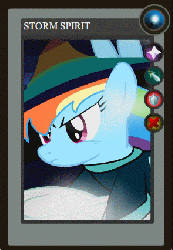 Size: 295x426 | Tagged: safe, artist:yudhaikeledai, part of a set, rainbow dash, g4, animated, dota 2, female, part of a series, ponified dota 2 cards, solo, storm spirit