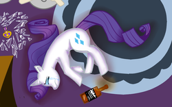 Size: 800x500 | Tagged: safe, artist:akifumio, rarity, friendship is witchcraft, g4, alcohol, crying, feels, female, jack daniels, ptsd, purple heart, sad, solo, the war, veterans day, whiskey