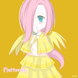 Size: 3000x3000 | Tagged: safe, artist:猫小雯, fluttershy, human, g4, female, humanized, solo, winged humanization