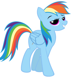 Size: 880x900 | Tagged: safe, artist:flamelauncher14, rainbow dash, pegasus, pony, g4, bedroom eyes, female, happy, mare, recolor, simple background, solo, strut, transparent background, vector, wings