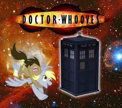 Size: 1389x1234 | Tagged: dead source, safe, artist:buttercupsaiyan, derpy hooves, doctor whooves, time turner, g4, crossover, doctor who, dopey hooves, galaxy, poster, rule 63, spoiler, tardis, teaser, the doctoress, vector