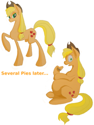 Size: 1024x1365 | Tagged: dead source, safe, artist:alexcreations, applejack, earth pony, pony, g4, applefat, fat, pie, simple background, solo, weight gain, white background
