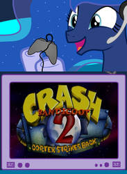 Size: 439x600 | Tagged: safe, princess luna, gamer luna, g4, crash bandicoot (series), crash bandicoot 2: cortex strikes back, exploitable meme, gamer meme, tv meme