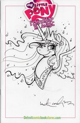 Size: 1000x1534 | Tagged: safe, artist:katie cook, idw, princess celestia, g4, female, lineart, monochrome, solo