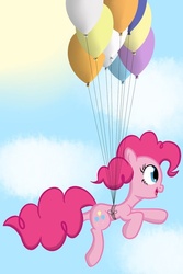 Size: 730x1095 | Tagged: dead source, safe, artist:theshadowdude1031, pinkie pie, g4, balloon, female, flying, solo, then watch her balloons lift her up to the sky