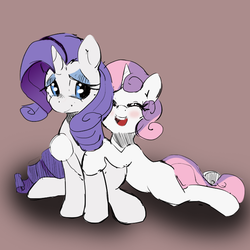 Size: 700x700 | Tagged: safe, artist:allosaurus, artist:mewball, rarity, sweetie belle, g4, hug, lidded eyes, sweetielove