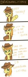 Size: 718x1920 | Tagged: safe, artist:tomato-al, braeburn, earth pony, pony, g4, accent, comic, everypony's gay for braeburn, licious, male, stallion