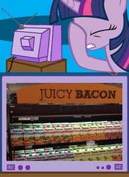 Size: 562x771 | Tagged: safe, twilight sparkle, g4, bacon, exploitable meme, facehoof, fail, juice, meme, seems legit, tv meme, you had one job