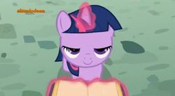 Size: 605x335 | Tagged: safe, screencap, twilight sparkle, g4, bedroom eyes, book, magic, nickelodeon, out of context, youtube link