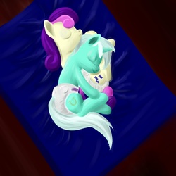 Size: 2000x2000 | Tagged: safe, artist:ldj, bon bon, lyra heartstrings, sweetie drops, pony, unicorn, g4, diaper, diaper fetish, female, lesbian, mare, non-baby in diaper, ship:lyrabon, shipping, sleeping