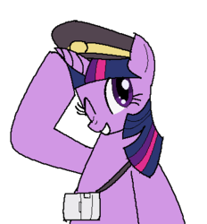 Size: 364x392 | Tagged: safe, artist:tetsutowa, twilight sparkle, g4, female, hat, railfan twilight, salute, simple background, solo, white background