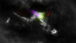 Size: 1024x576 | Tagged: dead source, safe, artist:tzolkine, king sombra, crystal pony, pony, umbrum, g4, crystal empire, dark magic, darkness, looking up, slave, sombra eyes, wallpaper