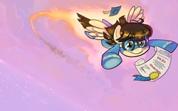 Size: 1680x1050 | Tagged: safe, artist:bennaroosky, wild fire, pegasus, pony, g4, cloud, diploma, female, flying, sky, solo, wonderbolts