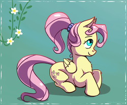 Size: 1040x864 | Tagged: safe, artist:idriaka, fluttershy, g4, alternate hairstyle, female, high ponytail, ponytail, solo