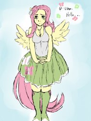 Size: 960x1280 | Tagged: safe, artist:leefuu, fluttershy, equestria girls, g4, clothes, dress, female, ponied up, socks, solo