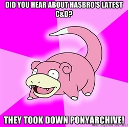 Size: 400x398 | Tagged: safe, slowpoke (pokémon), barely pony related, cease and desist, meme, pokémon, ponyarchive, slowpoke