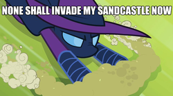 Size: 625x351 | Tagged: safe, edit, edited screencap, screencap, mare do well, g4, my little pony: friendship is magic, the mysterious mare do well, caption, dialogue, female, image macro, sandcastle, solo