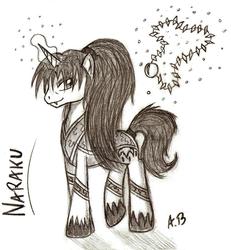 Size: 1545x1672 | Tagged: safe, artist:rossmaniteanzu, pony, unicorn, inuyasha, magic, naraku, ponified, sketch