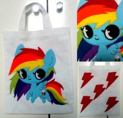 Size: 1210x1158 | Tagged: safe, artist:ponymonster, rainbow dash, g4, bag, customized toy, irl, photo