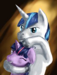 Size: 1276x1666 | Tagged: safe, artist:sirustalcelion, shining armor, twilight sparkle, g4, filly, noogie