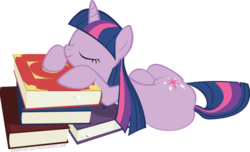 Size: 900x547 | Tagged: dead source, safe, artist:fiddlearts, twilight sparkle, g4, book, female, simple background, sleeping, solo, transparent background, vector