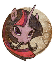 Size: 591x714 | Tagged: dead source, safe, artist:hinoraito, twilight sparkle, g4, bedroom eyes, female, head, looking at you, moustache, portrait, smiling, solo