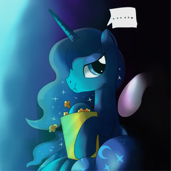 Size: 1300x1300 | Tagged: safe, artist:hoyeechun, princess luna, g4, eating, female, popcorn, solo