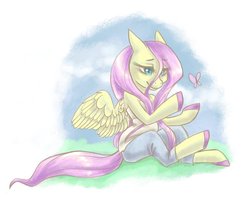 Size: 988x809 | Tagged: safe, artist:thiefofcookies, fluttershy, butterfly, semi-anthro, g4, clothes, female, solo