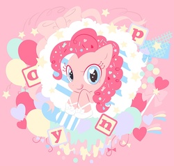 Size: 850x810 | Tagged: safe, artist:nonananana, pinkie pie, g4, balloon, bow, bust, clothes, cute, diapinkes, female, heart, heart eyes, portrait, shoes, solo, starry eyes, stars, tongue out, wingding eyes