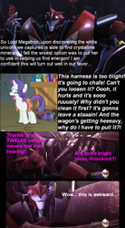 Size: 443x800 | Tagged: safe, edit, edited screencap, screencap, rarity, a dog and pony show, g4, comic, hub logo, knock out, megatron, parody, transformers, transformers prime, whining