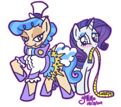 Size: 741x651 | Tagged: safe, artist:yamino, rarity, sapphire shores, earth pony, pony, unicorn, g4, duo, duo female, female, mare, measuring tape, simple background, transparent background