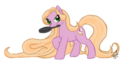 Size: 994x515 | Tagged: safe, artist:kudalyn, earth pony, pony, disney, disney princess, frying pan, impossibly long hair, impossibly long tail, long hair, long mane, long tail, mouth hold, ponified, rapunzel, solo, tangled (disney)