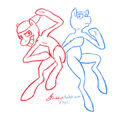 Size: 793x762 | Tagged: safe, artist:kudalyn, blewis, blue, dick figures, ponified, red, redward