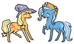 Size: 3000x1792 | Tagged: safe, artist:ivyhaze, applejack, trixie, g4, accessory swap