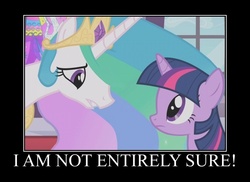 Size: 750x546 | Tagged: safe, edit, edited screencap, screencap, princess celestia, twilight sparkle, g4, the return of harmony, betrayal, motivational poster, spoony, ultima, ultima ix