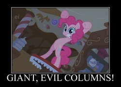 Size: 750x541 | Tagged: safe, edit, edited screencap, screencap, pinkie pie, bridle gossip, g4, betrayal, bipedal, ei, gritted teeth, hub logo, motivational poster, spoony, ultima, ultima ix