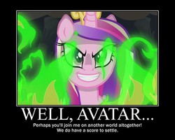 Size: 750x600 | Tagged: safe, edit, edited screencap, screencap, queen chrysalis, a canterlot wedding, g4, fake cadance, motivational poster, the guardian, ultima, ultima vii