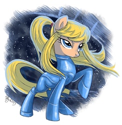 Size: 783x800 | Tagged: safe, artist:yulyeen, pony, metroid, nintendo, ponified, samus aran, solo, zero suit