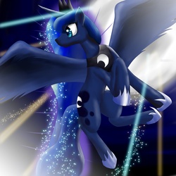 Size: 4500x4500 | Tagged: safe, artist:sadakathebronywolf, princess luna, g4, absurd resolution, female, light beams, moonlight, solo, sparkles