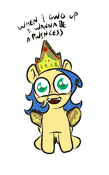 Size: 281x451 | Tagged: safe, artist:wizardski, oc, oc only, oc:milky way, pony, cute, fake crown, fake wings, female, filly, looking at you, mare, open mouth, smiling, solo