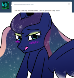 Size: 629x660 | Tagged: safe, artist:zombiecollie, princess luna, ask lusty luna, g4, blushing, female, licking lips, lusty luna, solo, tongue out, tumblr