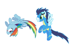 Size: 1024x662 | Tagged: dead source, safe, artist:gizemyorganci, rainbow dash, soarin', pegasus, pony, g4, blushing, duo, eyes on the prize, female, looking at butt, male, ship:soarindash, shipping, simple background, straight, transparent background, vector