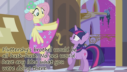 Size: 900x506 | Tagged: safe, edit, edited screencap, screencap, fluttershy, twilight sparkle, a canterlot wedding, g4, alternate hairstyle, bridesmaid dress, bridesmaid fluttershy, brothel, clothes, dress, duo, flutterbeautiful, gown, insane pony thread, playing with dress